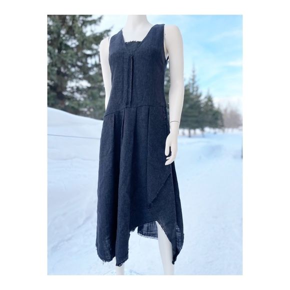 Hansen & Gretel Midi Dress Asymetric Sleeveless Raw Trim Grey Sz 1 - Picture 12 of 16